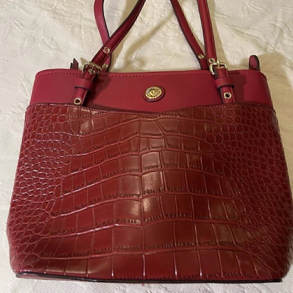 Anne Klein Perfect Tote Red Shoulder Bucket Bag Pebbled Faux Leather Sm Shopper